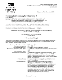 Toxicological Summary for Bisphenol a (PDF)