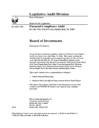 Board of Investments F/C Report