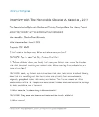 Interview with the Honorable Chester A. Crocker , 2011