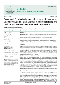 Proposed Prophylactic Use of Lithium to Improve Cognitive Decline And
