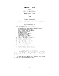 Rajya Sabha —— List of Business