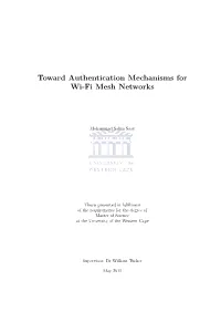 Toward Authentication Mechanisms for Wi-Fi Mesh Networks