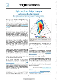 Highs and Lows: Height Changes in the Ice Sheets Mapped EGU Press Release on Research Published in the Cryosphere