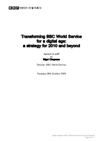 Transforming BBC World Service for a Digital Age: a Strategy for 2010 and Beyond