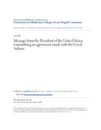 Message from the President of the United States, Transmitting an Agreement Made with the Creek Indians