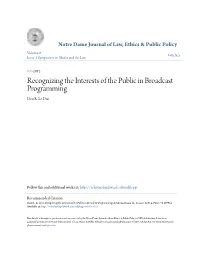 Recognizing the Interests of the Public in Broadcast Programming Don R