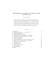 The Discrete Log Problem and Elliptic Curve Cryptography