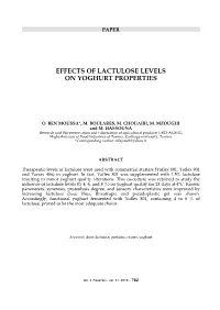 Effects of Lactulose Levels on Yoghurt Properties
