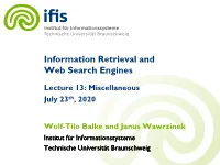 Information Retrieval and Web Search Engines