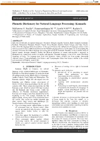 Phonetic Dictionary for Natural Language Processing: Kannada