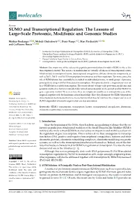 SUMO and Transcriptional Regulation: the Lessons of Large-Scale Proteomic, Modifomic and Genomic Studies