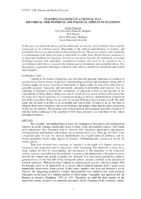 Teaching Statistics in a Critical Way: Historical, Philosophical and Political Aspects of Statistics