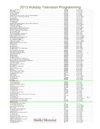 2013 Holiday Television Programming