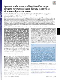 Systemic Surfaceome Profiling Identifies Target Antigens for Immune-Based Therapy in Subtypes of Advanced Prostate Cancer
