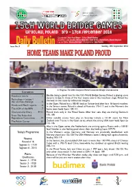 15Th WORLD BRIDGE GAMES Wroclaw, Poland • 3Rd – 17Th September 2016