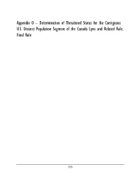Appendix O – Determination of Threatened Status for the Contiguous U.S