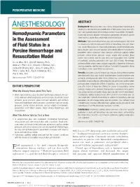 Hemodynamic Parameters in the Assessment of Fluid Status in A