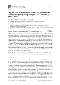 Impacts of Urbanization on the Ecosystem Services in the Guangdong-Hong Kong-Macao Greater Bay Area, China