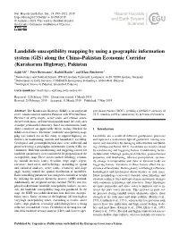 Landslide Susceptibility Mapping by Using a Geographic Information System (GIS) Along the China–Pakistan Economic Corridor (Karakoram Highway), Pakistan