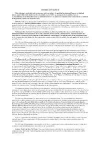 IMPORTANT NOTICE This Offering Is Available Only to Investors Who Are Either (1) Qualified Institutional Buyers (As Defined Below) Under Rule 144A Under the U.S