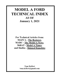 MODEL a FORD TECHNICAL INDEX AS of January 1, 2021