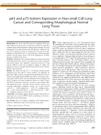 P63 and P73 Isoform Expression in Non-Small Cell Lung Cancer and Corresponding Morphological Normal Lung Tissue