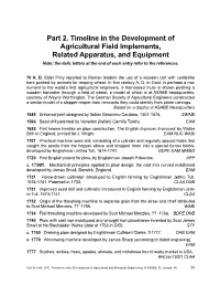 Part 2. Timeline in the Development of Agricultural Field Implements, Related Apparatus, and Equipment