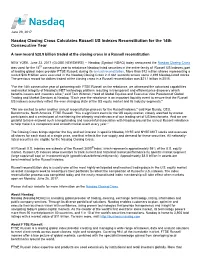 Nasdaq Closing Cross Calculates Russell US Indexes Reconstitution for the 14Th Consecutive Year