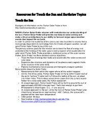 Resources for Touch the Sun and Earthrise Topics