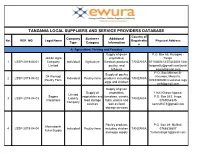 TANZANIA LOCAL SUPPLIERS and SERVICE PROVIDERS DATABASE Country of Company Business Additional No