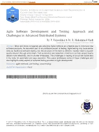 Agile Software Development and Testing: Approach and Challenges in Advanced Distributed Systems by P