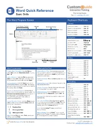 Word Quick Reference Free Cheat Sheets Basic Skills Visit Ref.Customguide.Com