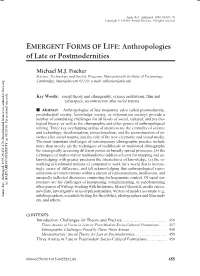 EMERGENT FORMS of LIFE: Anthropologies of Late Or Postmodernities
