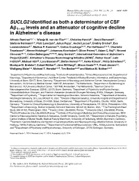 SUCLG2 Identified As Both a Determinator of CSF Ab1– 42 Levels and an Attenuator of Cognitive Decline in Alzheimer's Disease
