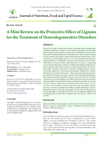 A Mini Review on the Protective Effect of Lignans for the Treatment of Neurodegenerative Disorders