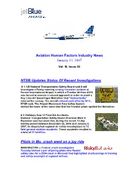 Aviation Human Factors Industry News January 11, 2007 NTSB