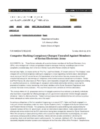 Computer Hacking Conspiracy Charges Unsealed Against Members of Syrian Electronic Army
