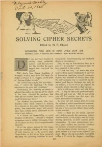SOLVING CIPHER SECRETS Edited by M