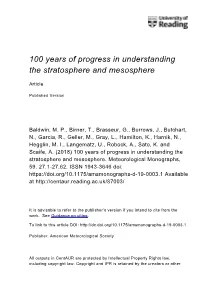 100 Years of Progress in Understanding the Stratosphere and Mesosphere