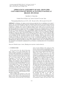 Approach to Assessment of Soil and Water Contamination by Mining Activities in Mandalay Region, Myanmar