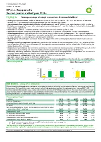 BP P.L.C. Group Results Second Quarter and Half Year 2018(A) Highlights