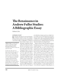 The Renaissance in Andrew Fuller Studies: a Bibliographic Essay Nathan A