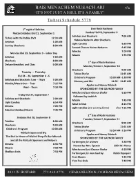 BAIS MENACHEM NUSACH ARI “IT’S NOT JUST a SHUL IT’S a FAMILY” Tishrei Schedule 5779