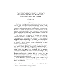 Confidential Informants in Private Litigation: Balancing Interests in Anonymity and Disclosure