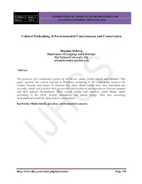 Cultural Embedding of Environmental Consciousness and Conservation