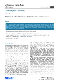 EAI Endorsed Transactions on Serious Games Research Article Game Engines: a Survey