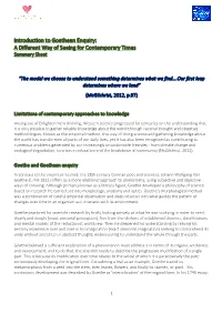 Introduction to Goethean Enquiry: a Different Way of Seeing for Contemporary Times Summary Sheet