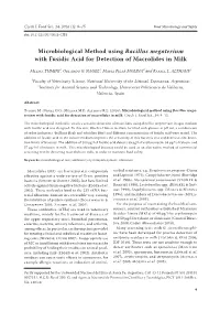 Microbiological Method Using Bacillus Megaterium with Fusidic Acid for Detection of Macrolides in Milk