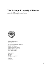 Tax Exempt Property in Boston Analysis of Types, Uses, and Issues
