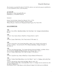 This Document Was Updated November 19, 2020. for Reference Only and Not for Purposes of Publication. for More Information, Please Contact the Gallery